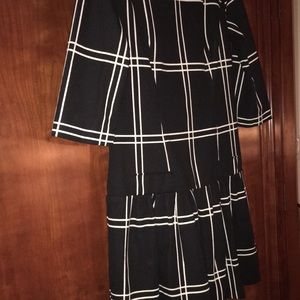 Dress, knee size, black with white strips, excellent condition, size 10